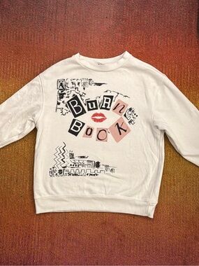 Womens’ Mean Girls Burn Book Graphic Crewneck with Pink Accent and Red Lips